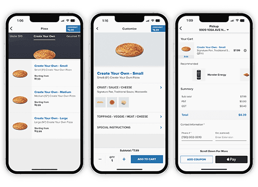 Step 6: Click the coupon to add your FREE small cheese pizza, plus any additional item(s) to your cart to qualify. Select your preferred location for pick-up and place your order. Coupons are unique for every customer, and can only be redeemed once.
